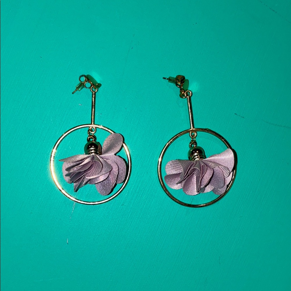 Lavender Floral Gold Hoop Earrings